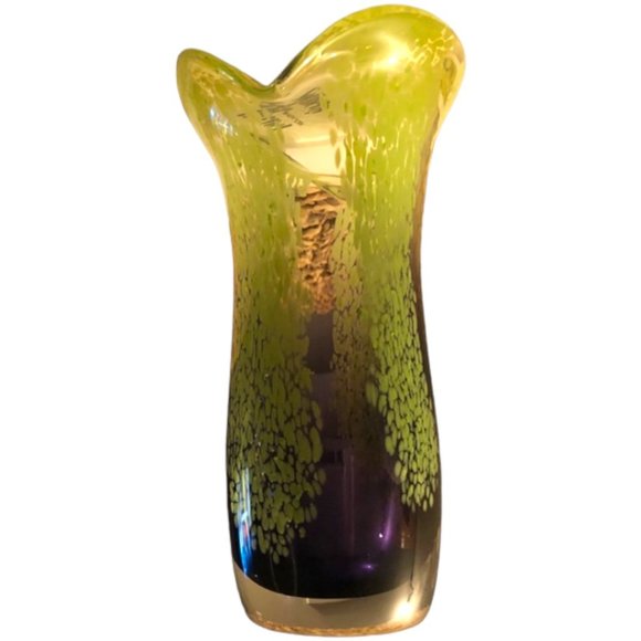 MURANO-STYLE Vtg Heavy Art Glass Vase Purple Clear Green MCM Contemporary - Picture 7 of 10